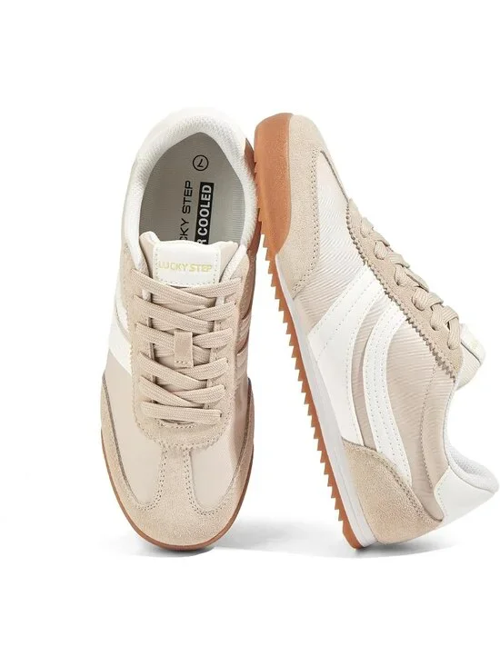 Women's Beige Lightweight Thin Sole Lace up Anti Slip Classic Retro Sneakers