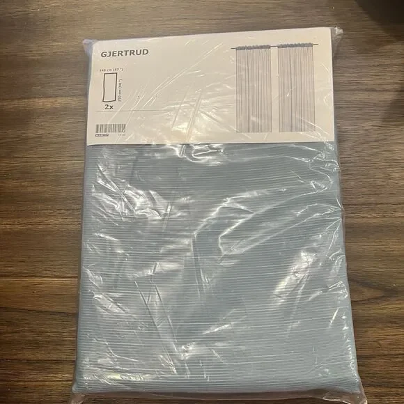 New Ikea Gjertrud Pair Curtain 2 Panels NEW 57 x 98 Semi Sheer blue green teal