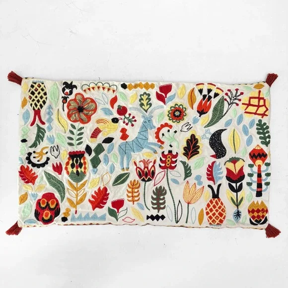 Ikea Rodarv Crewel Embroidered Folk Art Pillow Cover Tassel Boho