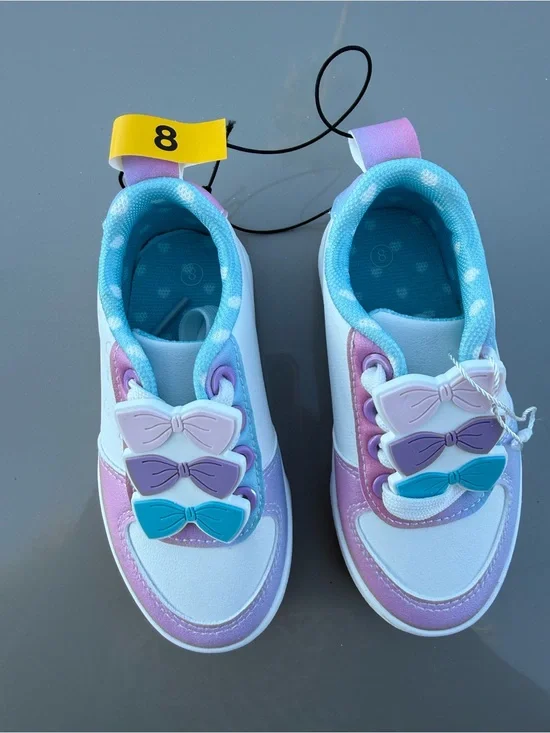 Kids Pastel Bow Accent Sneakers - White, Pink, Purple, Teal