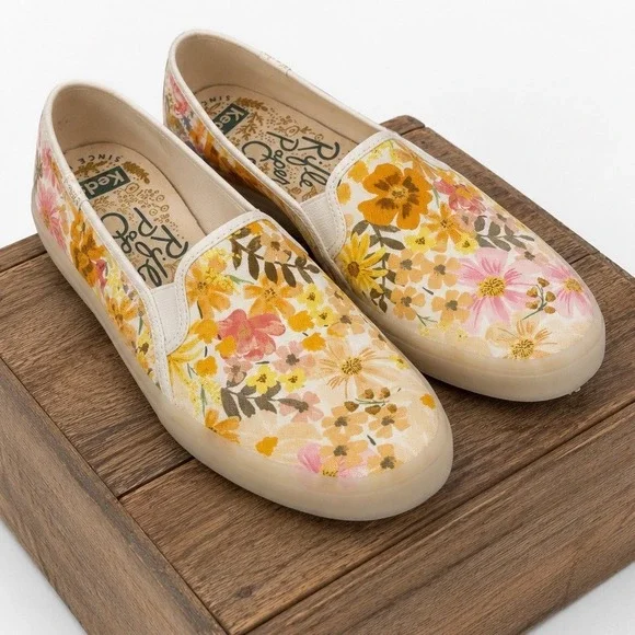 Keds x Rifle Paper Co Double Decker Sneaker  Floral Slip On Womens 7.5 Yellow