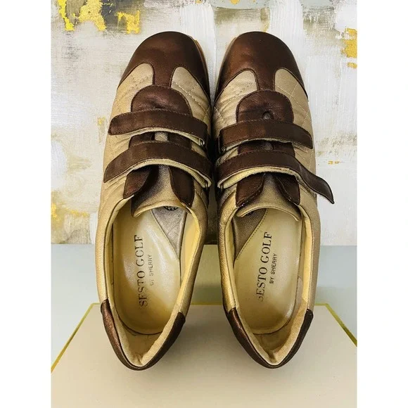 Sesto Meucci By Sherry Golf Shoes Size 8. Brown/Metallic. Slip On. Italian Made.