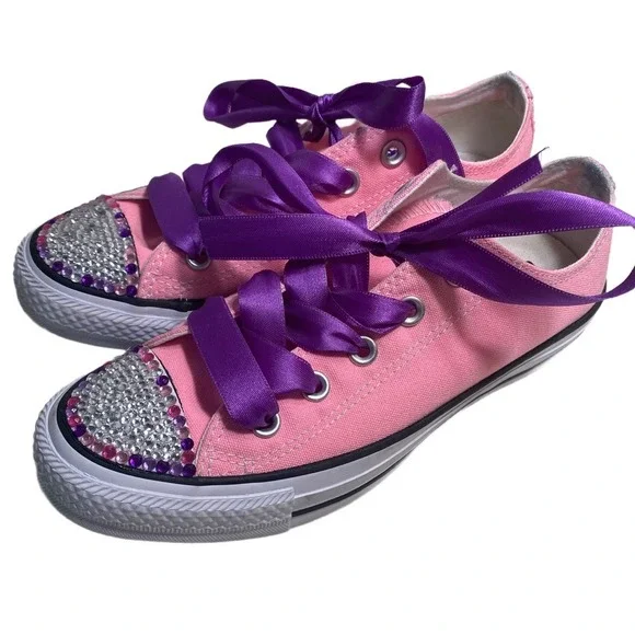 Converse All Star low-top Pink Purple Customized Rhinestone Bling sneakers Sz 6‎