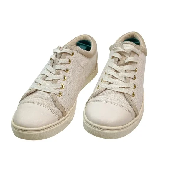 UGG Womens Canvas Leather Toe Low Top Sneakers Cream‎ Tan Lace Up Shoes