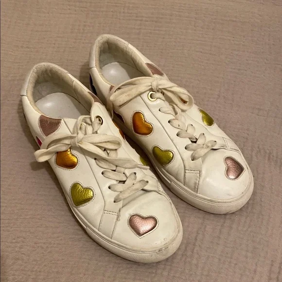 Kurt Geiger London White Sneakers with Colorful Heart Accents. Size 37