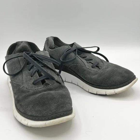 Vionic Taylor Women's M Suede Oxford Sneakers Grey Leather Lace Up Shoes TVW5174