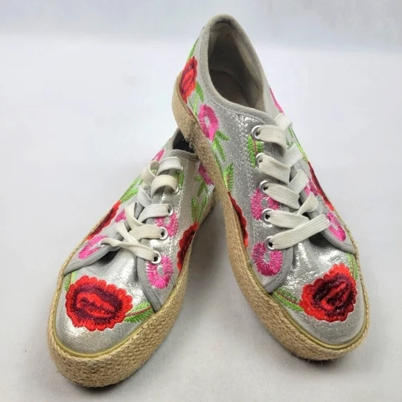 Bakers‎ metallic embroidered floral platform sneakers
