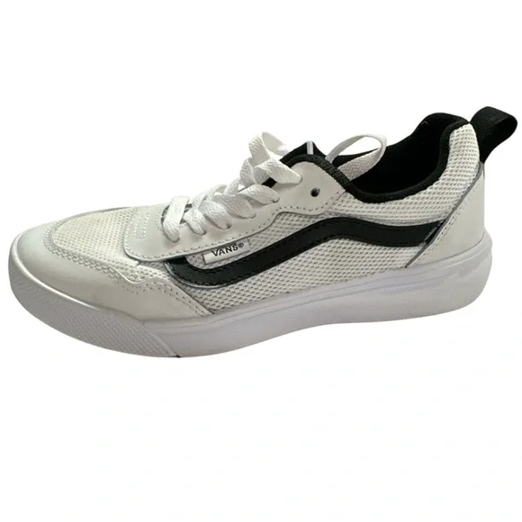 Vans Range Sneaker White/Black Vented Kids Boys Youth S4 Preowned