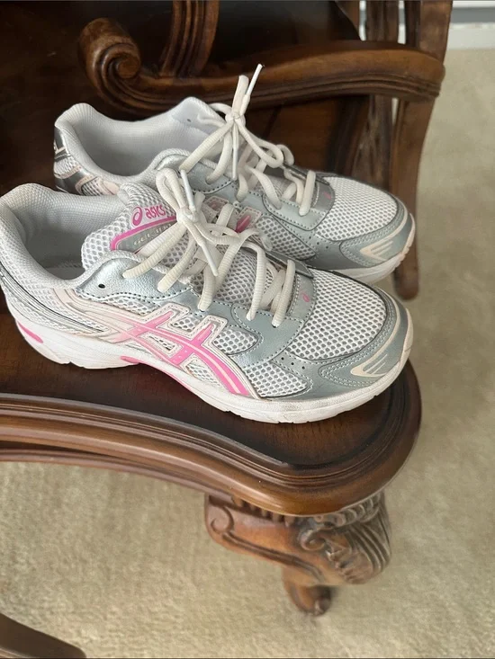 ASICS Big Kids White, Light Gray & Pink Athletic Sneakers