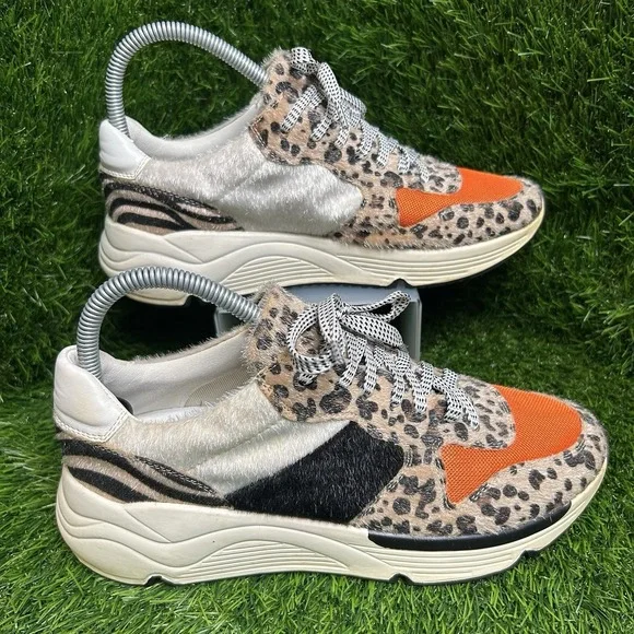 White Raven Women Leopard Zebra Animal Print Chunky Platform Sneakers Orange 7.5