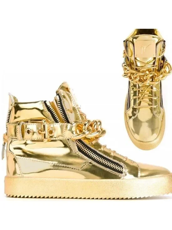 Giuseppe Zanotti London Mirrored Leather Chain High  'Vegas Gold' hi-top sneaker