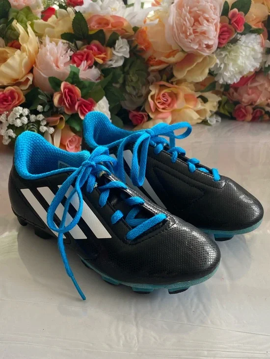 adidas Conquisto FG Jr B25593 Black White Blue Youth Soccer Cleats 13.5K
