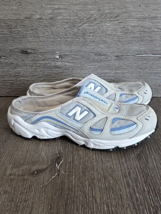New Balance White and Blue Slip-On Clog Sneakers 8.5