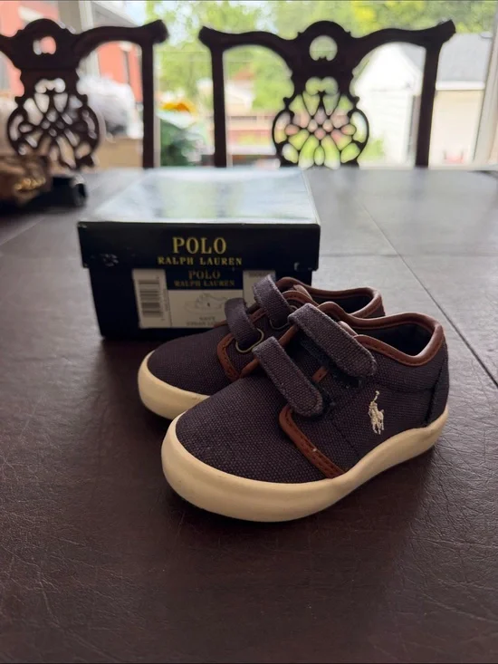 Polo by Ralph Lauren Toddler Navy Canvas Velcro Sneakers with White Soles NIB
