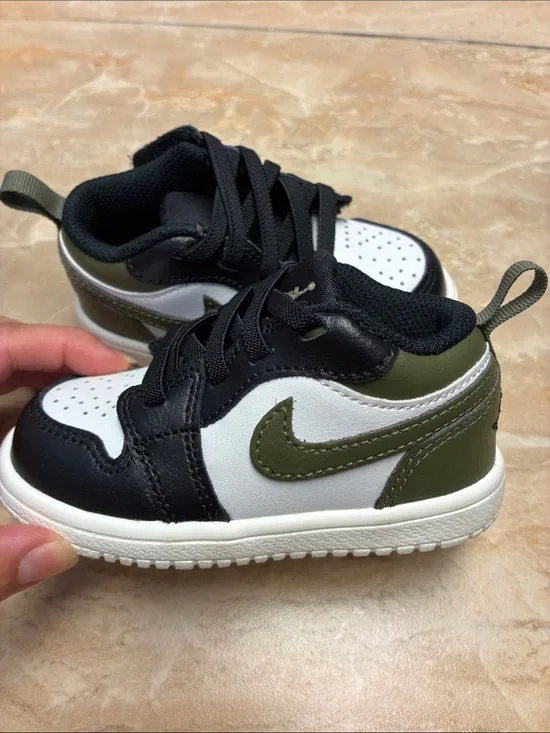 Toddler size 6 Jordan 1 Low ALT Black Medium Olive Sail White Shoes