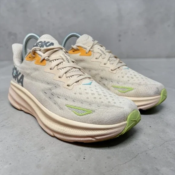 Hoka Clifton 9 Running Shoes Womens 8.5 Vanilla Sea Glass Mesh 1127896 VLS
