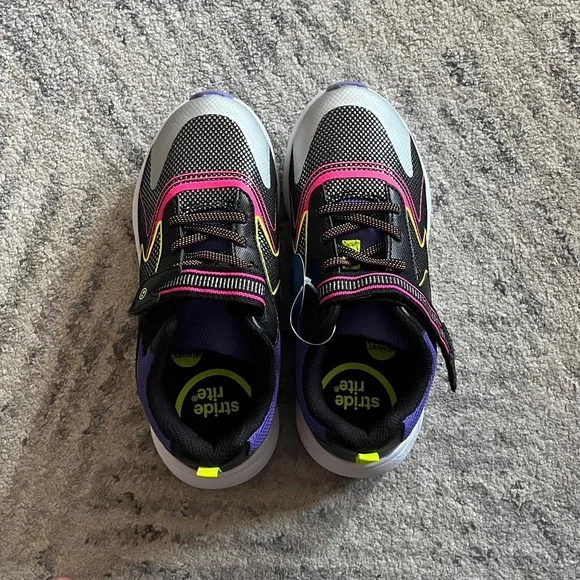 Stride Rite Kids Black light up Sneakers with Pink & Neon Yellow Accents