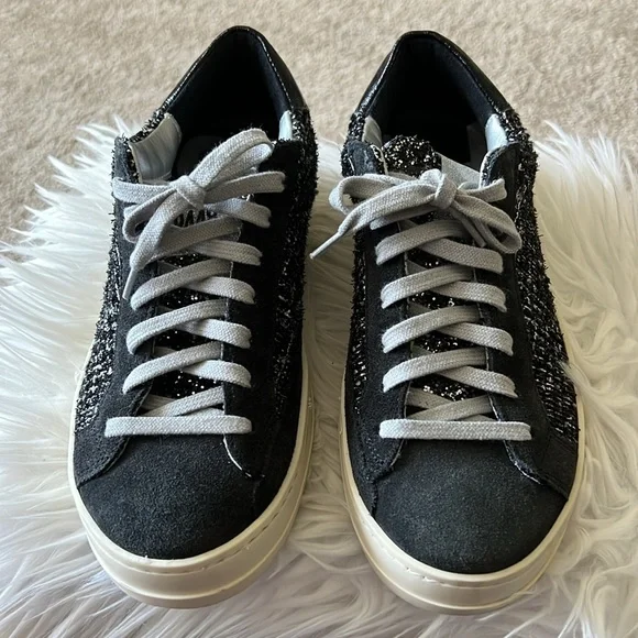 You Can Surf Later Women’s P448 Charcoal Gray Suede/Tweed Sneaker Size EU 38