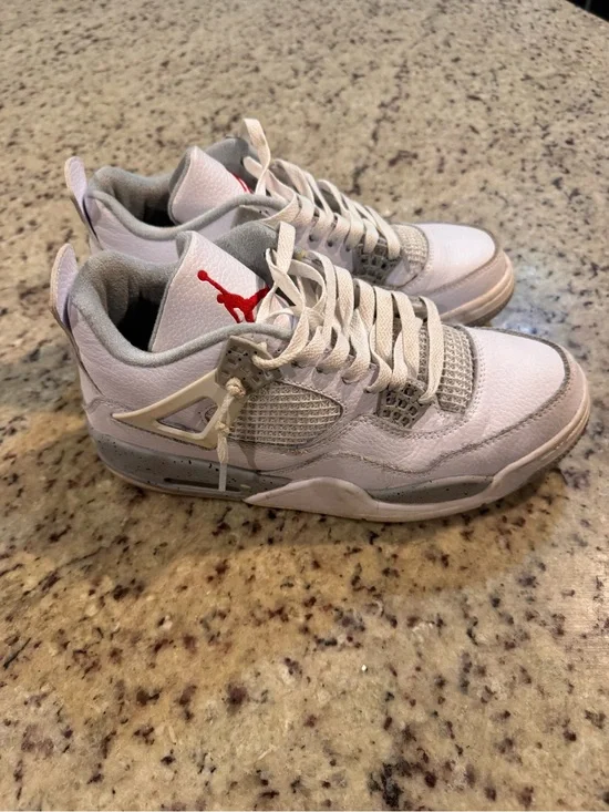 Jordan White and Gray Low Top Sneakers with Red Jumpman