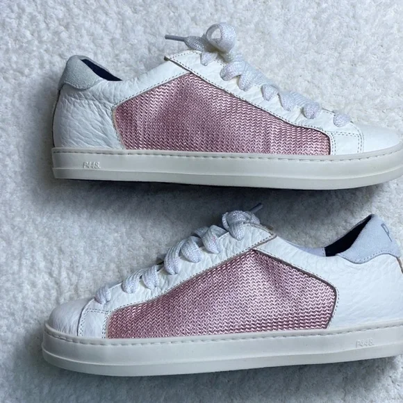 P448 John Polly Sneakers White Leather Soft‎ Metallic Pink Size 6
