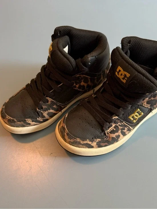 DC Kids High-Top Sneakers in Black with Leopard Print Accent