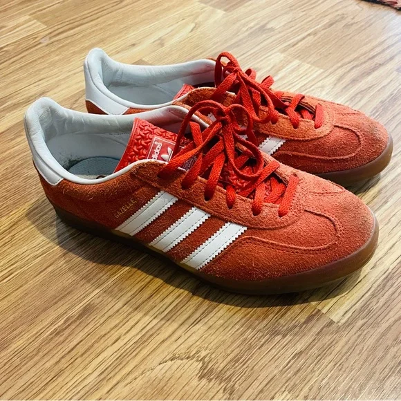 Adidas Gazelle Suede Sneakers with White Stripes in Bold Orange