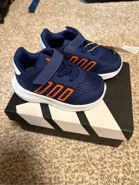 adidas Navy and Orange Kids Velcro Mesh Sneakers
