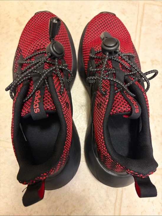 adidas Red and Black Knit Slip-On Sneakers