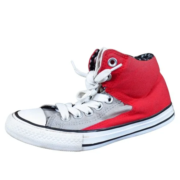 Converse‎ High Street Boys Athletic Shoe Size 2 Casual Red Grey Canvas Sneakers