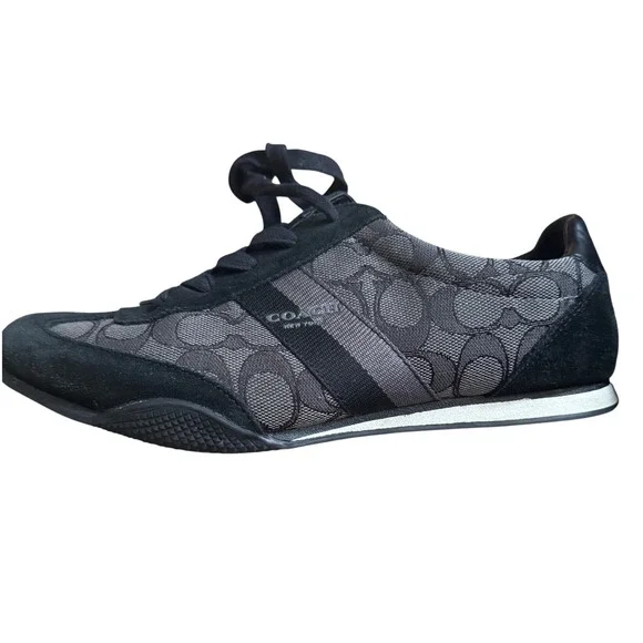 Coach Sneakers Woman Shoes Monogram‎ Black Gray Lace  Size 8.5