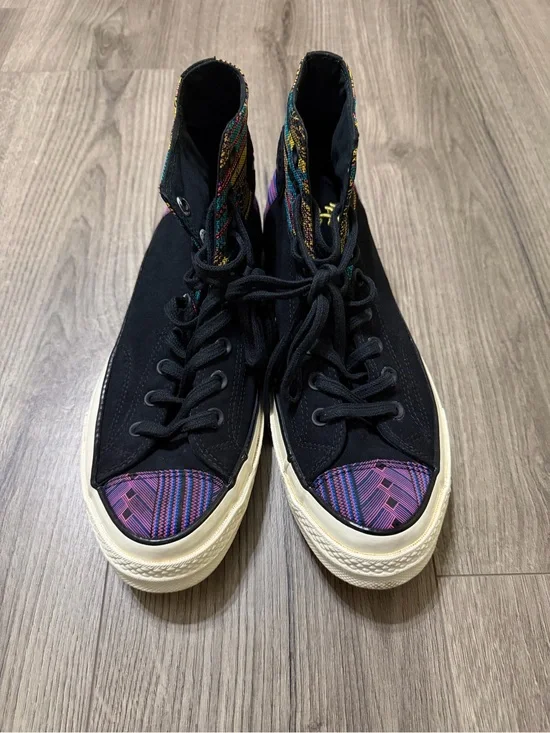 Converse Black High-Top Sneakers with Multicolor Patterned Toe