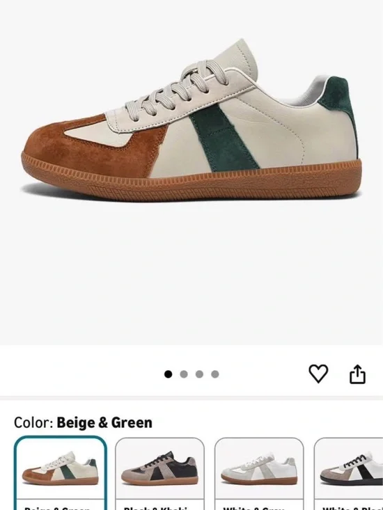 Women’s Beige & Green Low-Top Leather Sneaker