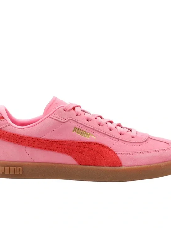 Puma Pink Suede Sneakers with Red Formstrip