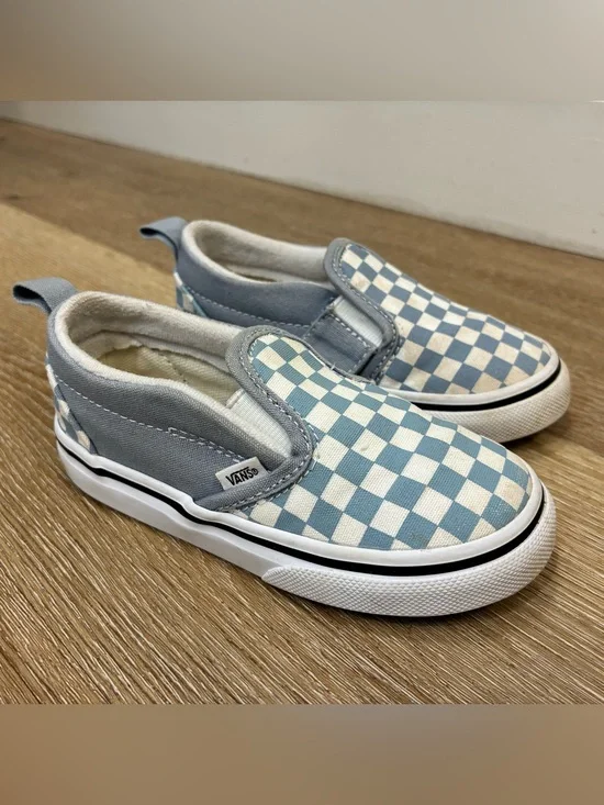 Vans Toddler Classic Slip-On V Shoes Dusty Blue Checkerboard US 8 EU 24.5 14cm