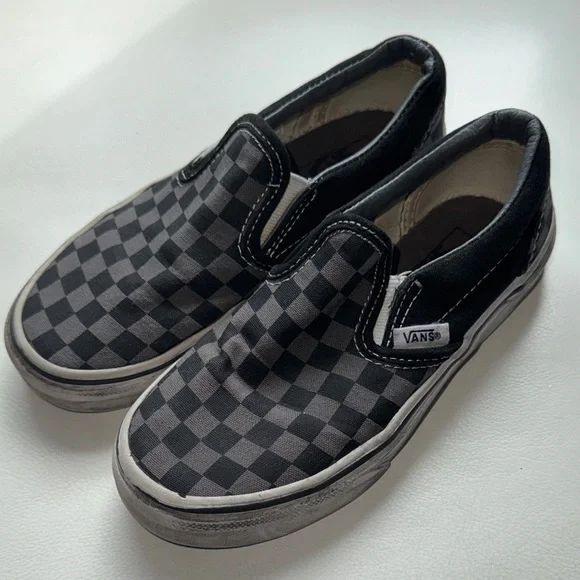 Vans Slip-On Checkerboard Sneakers  Size Kids 13.5 Shoes | Black Gray Check