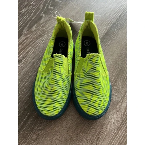 NEW Cat & Jack Slip On Sneakers Kids Size 8 Green Mesh Geometric Casual Shoes
