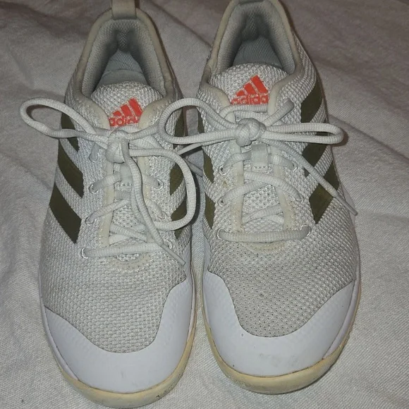 Adidas White with Gold Stripes Sneakers Size 9M