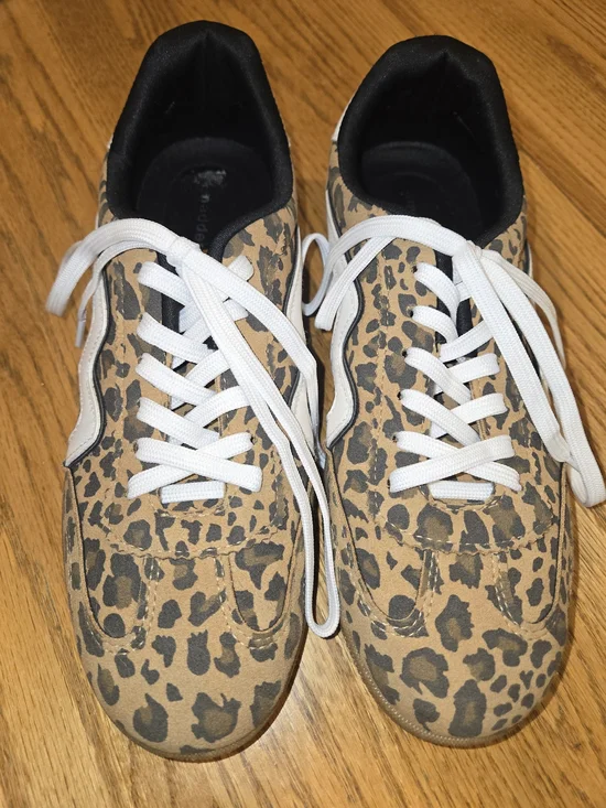 Madden Girl Women's Leopard Print Low Top Lace-Up Sneakers Tan/Black/White 10