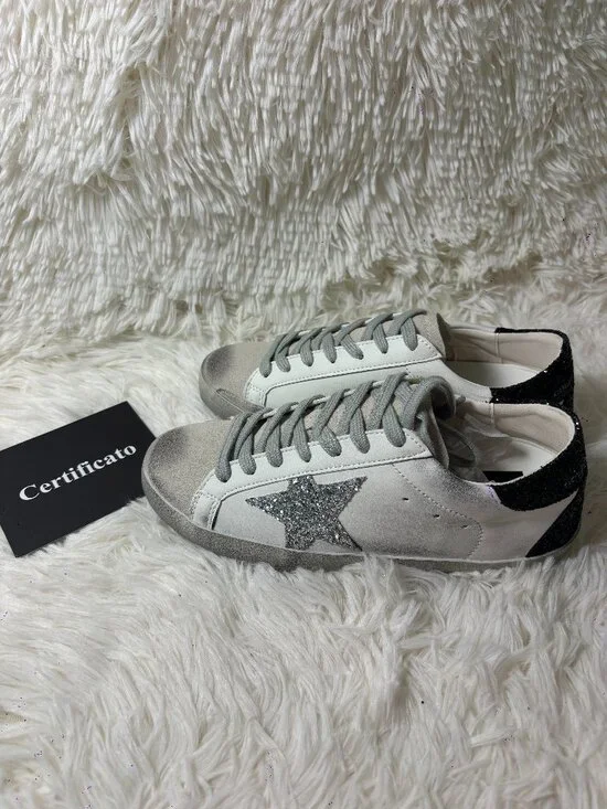 Golden Goose Super-Star Glitter Star Sneakers Women Distressed Leather Shoes