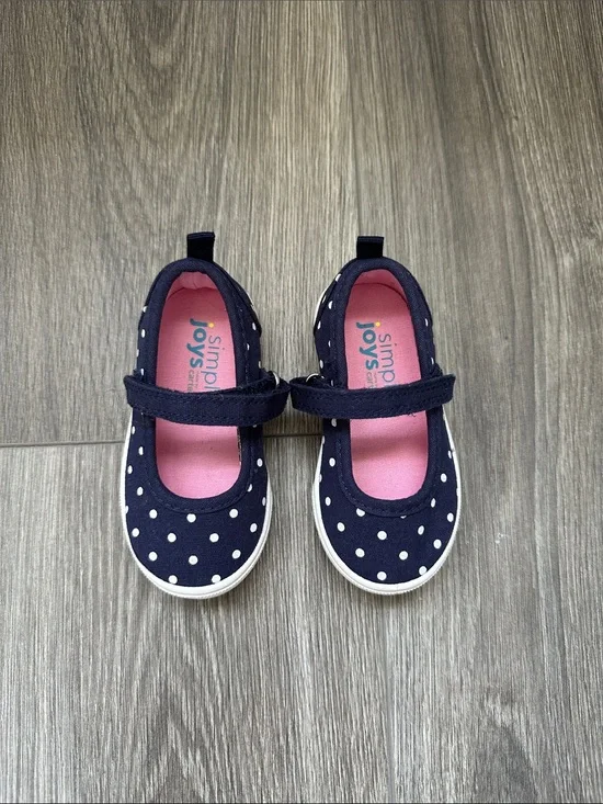 Toddler Navy Polka Dot Mary Jane Sneakers with Pink Insole