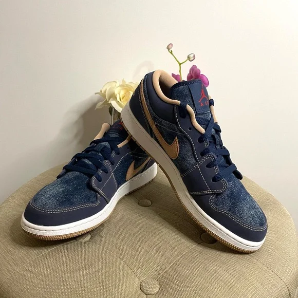 Air Jordan Low “Denim” Navy Blue Sneakers Size 6.5 Boys, Size 8.5 Women’s