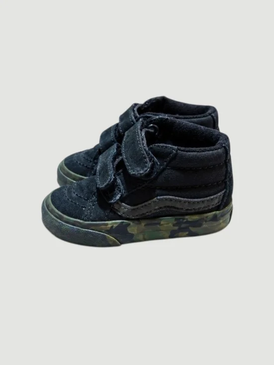 VANS Toddler Sk8-Hi Black & Olive Green Military Camo Canvas Sneakers Size 4T