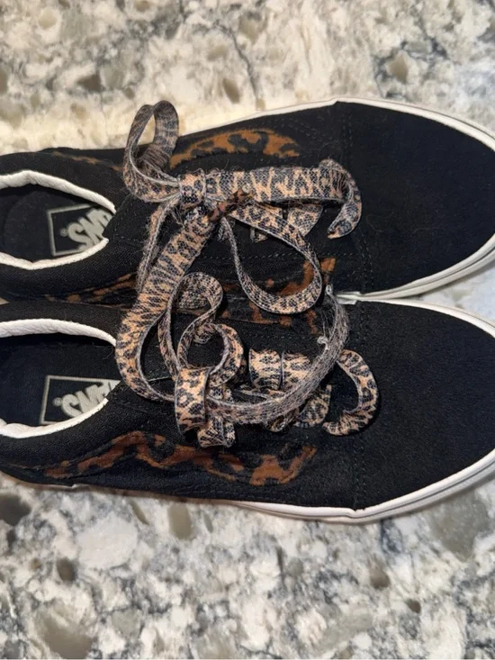 Vans Black Leopard-Accent Canvas Sneakers - Kids size 3