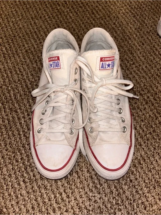 Converse White Canvas Low-Top Sneakers with Red Trim