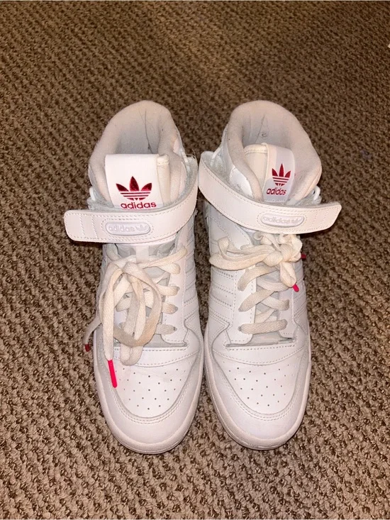 adidas White High-Top Sneakers with Pink Logo Accents