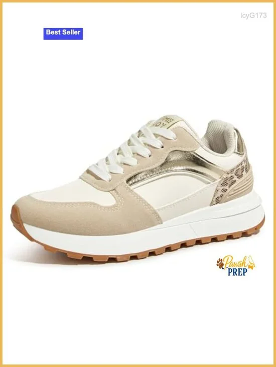 Retro Platform Sneakers Colorblock Oxford Fabric Chunky Lace-Up Shoes with