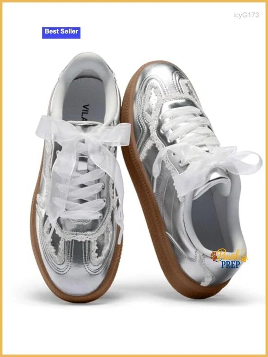 Lace Detail Fashion Sneakers Comfortable Casual Dress Sneakers Retro Gum Sole