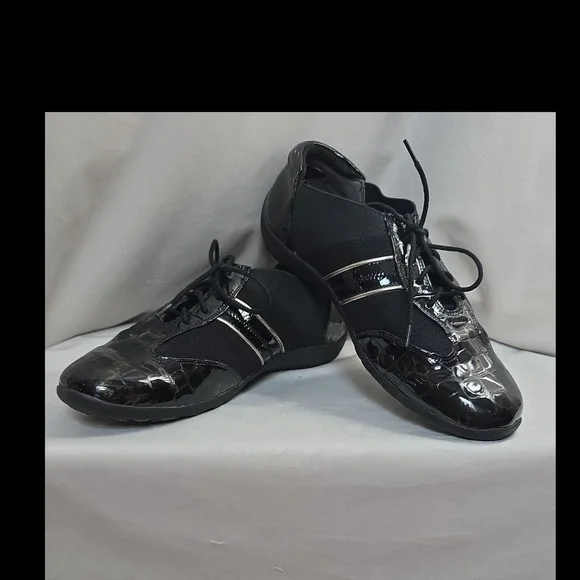 Ros Hommerson Nancy Black Leather Comfort Sneakers Women's 8.5 WW Lace Up