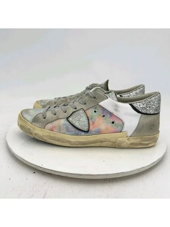 Philippe Model Women Sz EU 39 US 8.5 White Rainbow Tie Dye  Leather Tennis Shoes