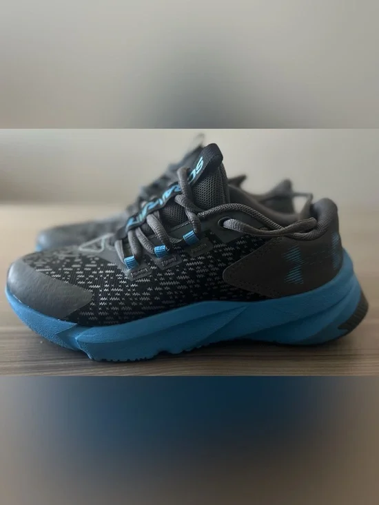 Under Armour Gray and Blue Kids Athletic Sneakers